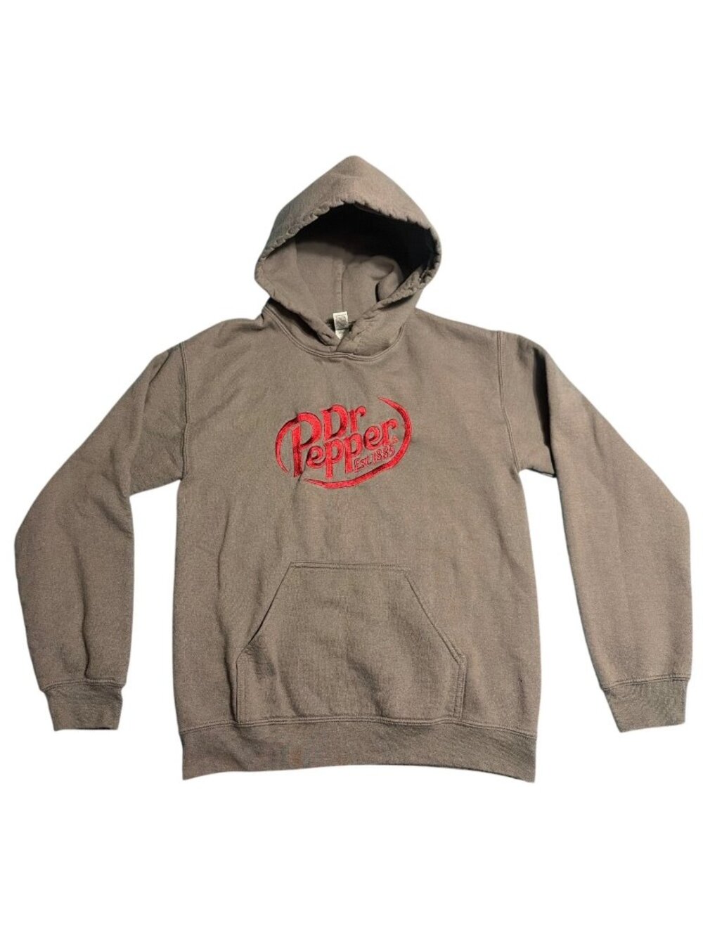 Classic Dr Pepper Grey Hoodie Embroidered Logo Pullover Sz S Cotton Blend